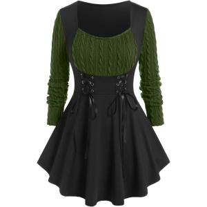 ROSE GAL Womens Plus Size Tunic Tops Fall Casual Long Sleeve T-Shirt Goth Shirt V Neck Loose Blouses Swing Tunic(Green_1)