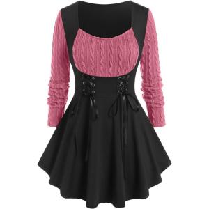 ROSE GAL Womens Plus Size Tunic Tops Fall Casual Long Sleeve T-Shirt Goth Shirt V Neck Loose Blouses Swing Tunic(Pink)