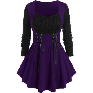 ROSE GAL Womens Plus Size Tunic Tops Fall Casual Long Sleeve T-Shirt Goth Shirt V Neck Loose Blouses Swing Tunic(Purple_1)