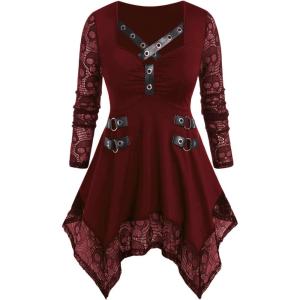 ROSE GAL Womens Plus Size Tunic Tops Fall Casual Long Sleeve T-Shirt Goth Shirt V Neck Loose Blouses Swing Tunic(Red)