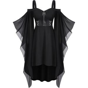 ROSE GAL Womens Plus Size Victorian Gothic Halloween Witch Renaissance Medieval Costume Cold Shoulder Dress(Black_2)