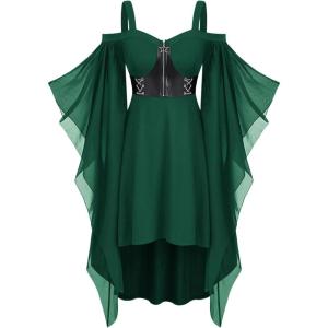 ROSE GAL Womens Plus Size Victorian Gothic Halloween Witch Renaissance Medieval Costume Cold Shoulder Dress(Green_1)