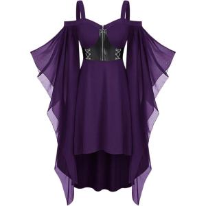 ROSE GAL Womens Plus Size Victorian Gothic Halloween Witch Renaissance Medieval Costume Cold Shoulder Dress(Purple)