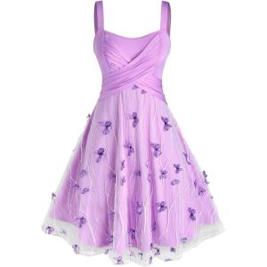 Rosegal Plus Size Women Summer Casual Sundress Tulle Butterfly Overlay Knee-Length A Line Dress Twist Swing Dress(Purple_1)