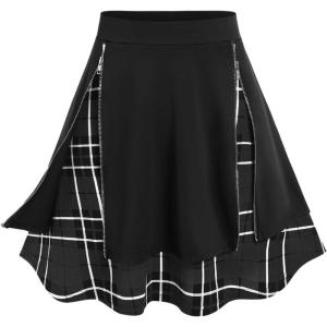 Rosegal Women’s Plus Size Gothic Mini Skirt Plaid Zipper Mini A Line Skirt Blue(Black)