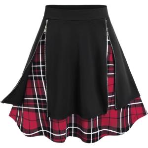 Rosegal Women’s Plus Size Gothic Mini Skirt Plaid Zipper Mini A Line Skirt Blue(Red_10)