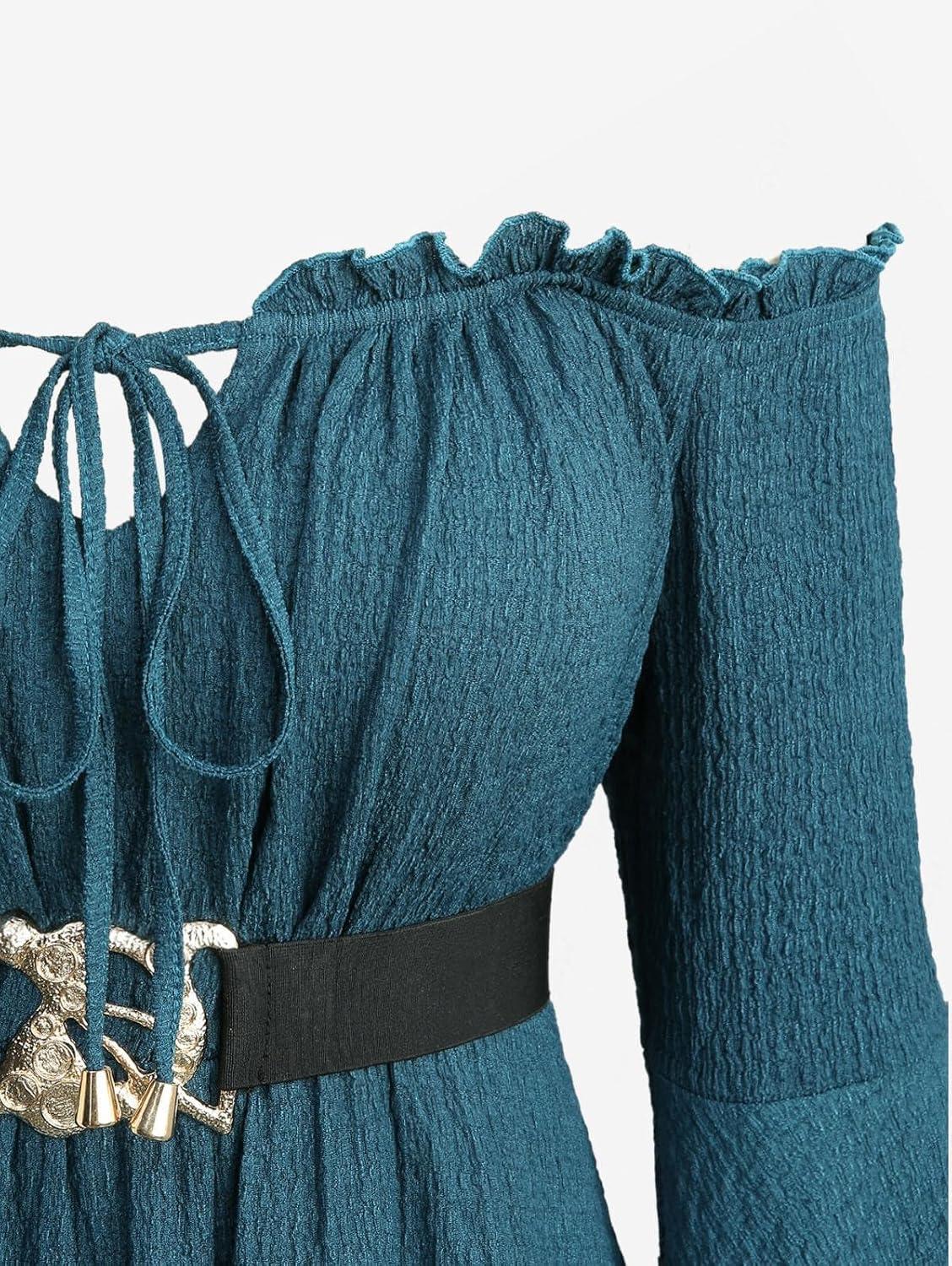image:imageROSE GAL Plus Size Womens Medieval Renaissance Faire Costume Dress Off Shoulder Bell Sleeves DressBlue1
