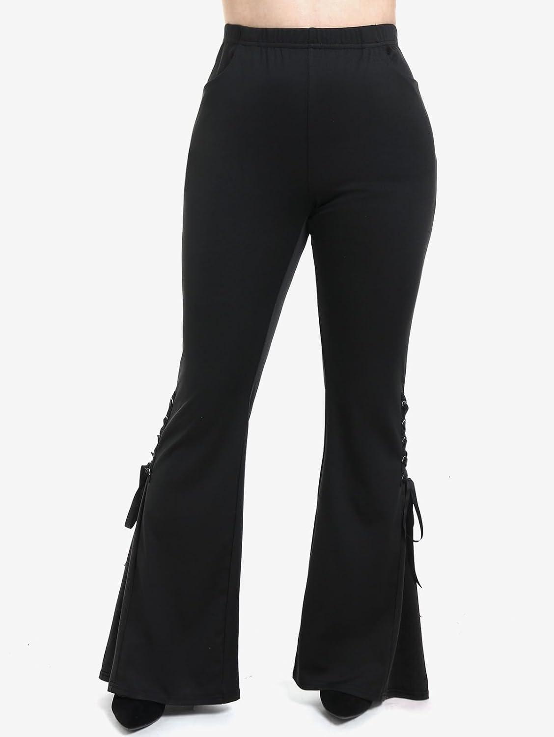image:imageROSE GAL Womens Plus Size Gothic Lace Up Two Tone Godet Hem Pull On Flare PantsBlack1