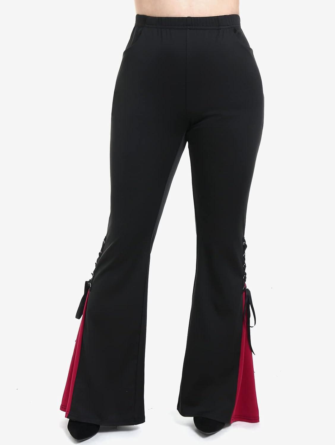 image:imageROSE GAL Womens Plus Size Gothic Lace Up Two Tone Godet Hem Pull On Flare PantsBlack5