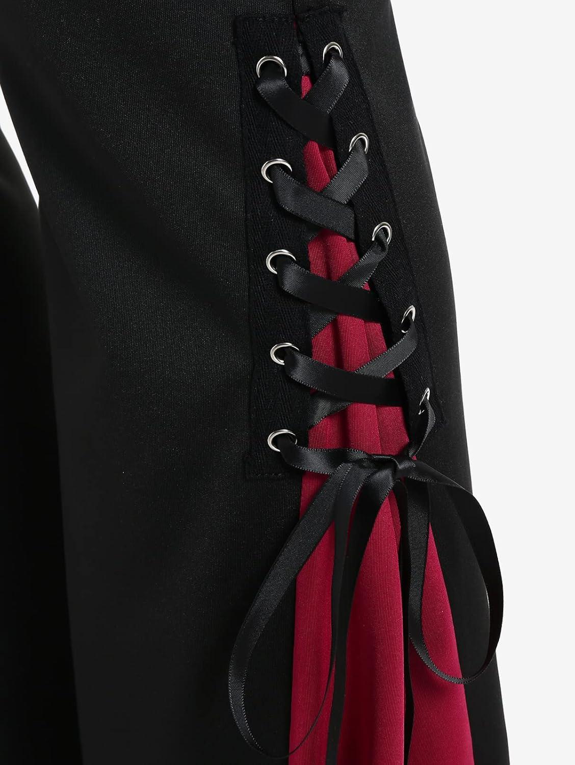 image:imageROSE GAL Womens Plus Size Gothic Lace Up Two Tone Godet Hem Pull On Flare PantsBlack5