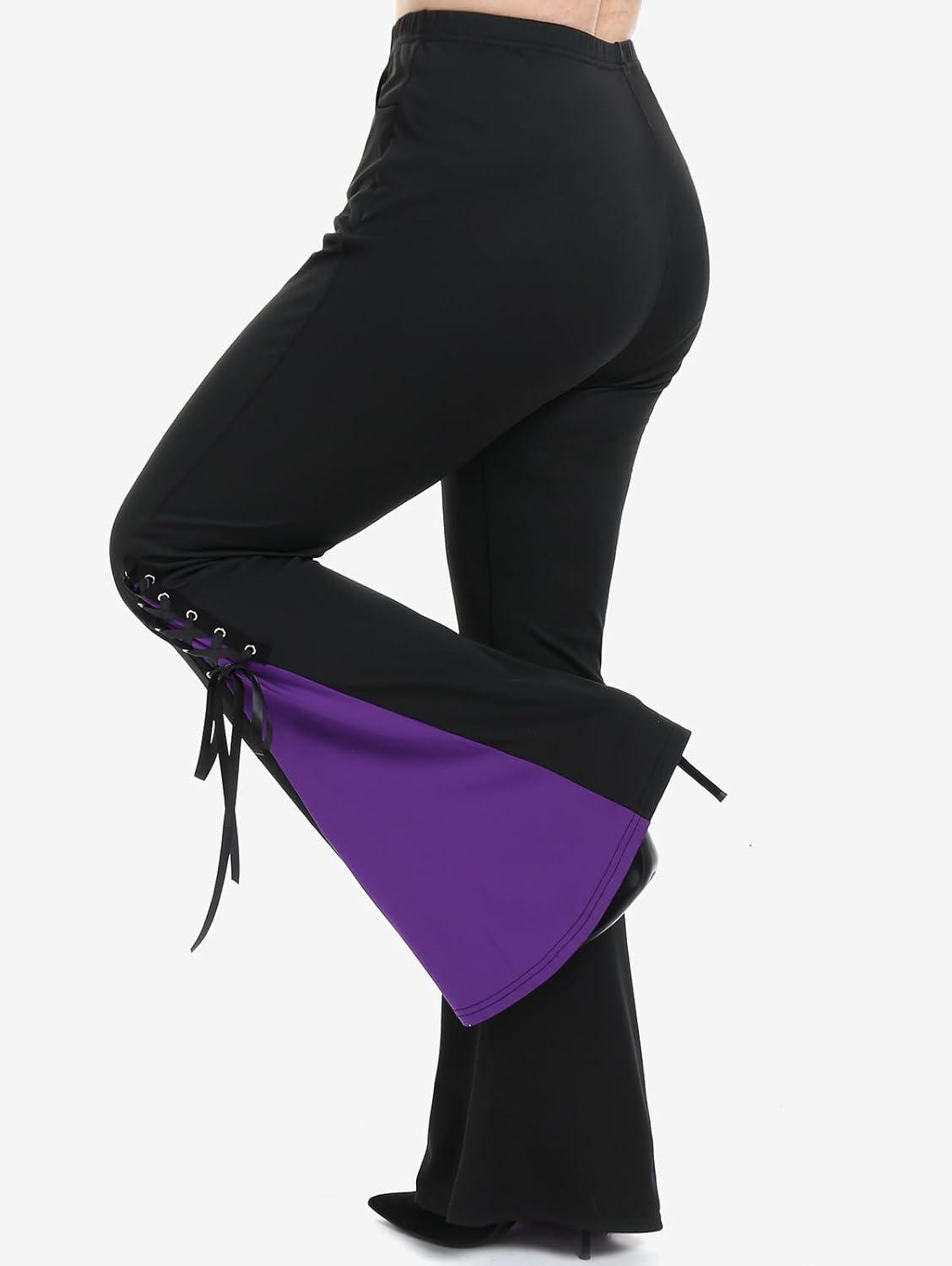 image:imageROSE GAL Womens Plus Size Gothic Lace Up Two Tone Godet Hem Pull On Flare PantsPurple1