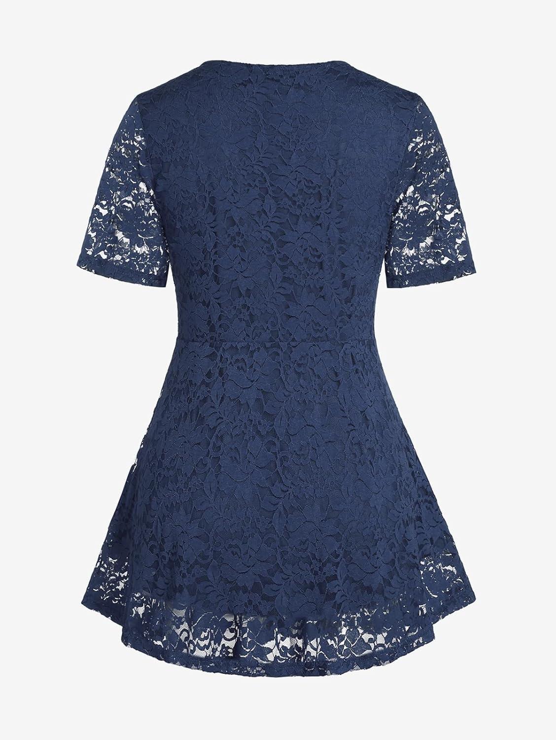 image:imageROSE GAL Womens Plus Size Tunic V Neck Top Curve Floral Lace Blouse ALine Swing T ShirtBlue