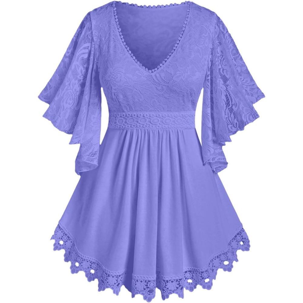 image:imageROSE GAL Plus Size Lace Panel Butterfly Sleeve BlousePurple2