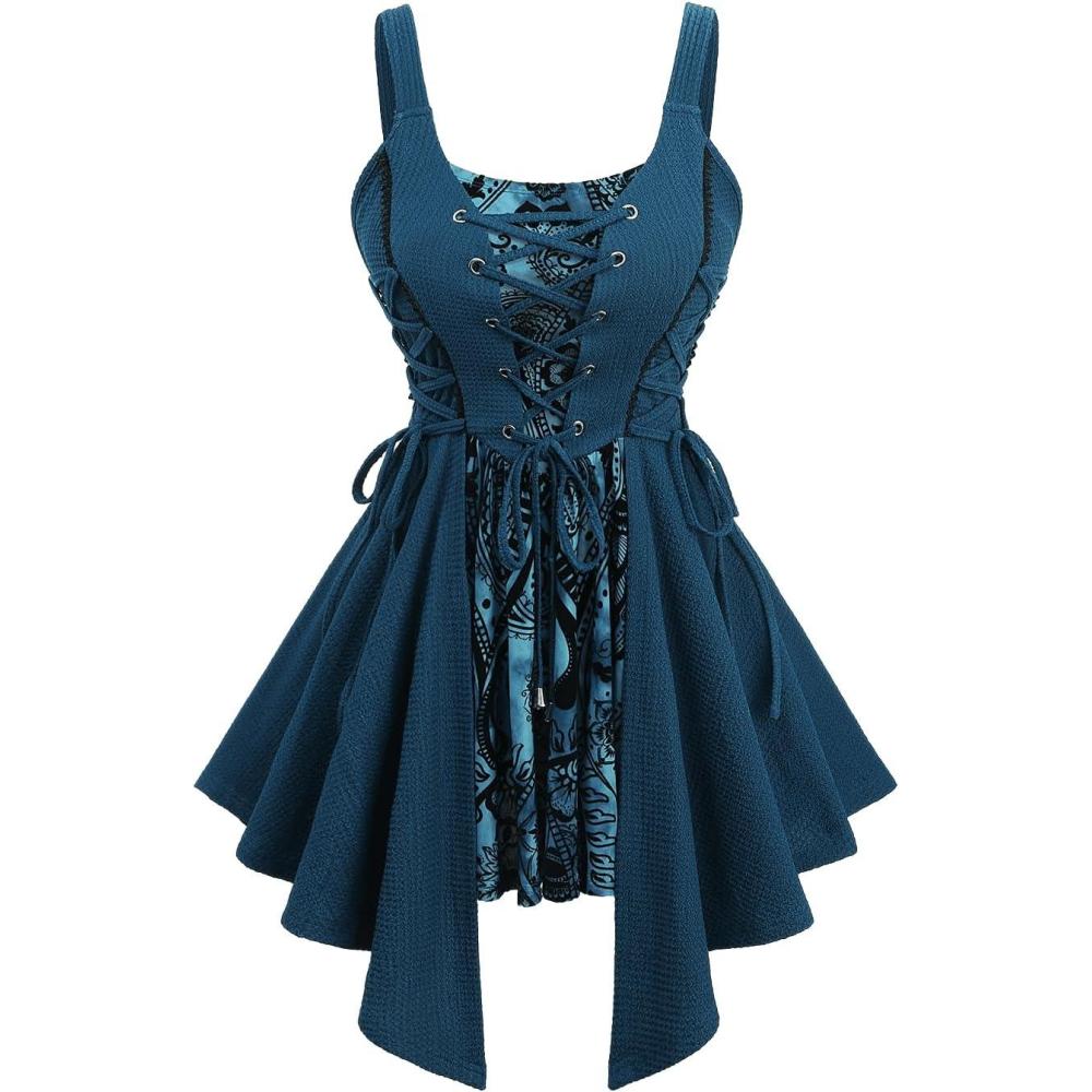 image:imageROSE GAL Plus Size Women Flocking Floral Mesh Panel Laceup Textured Flowy Tank TopPeacock Blue