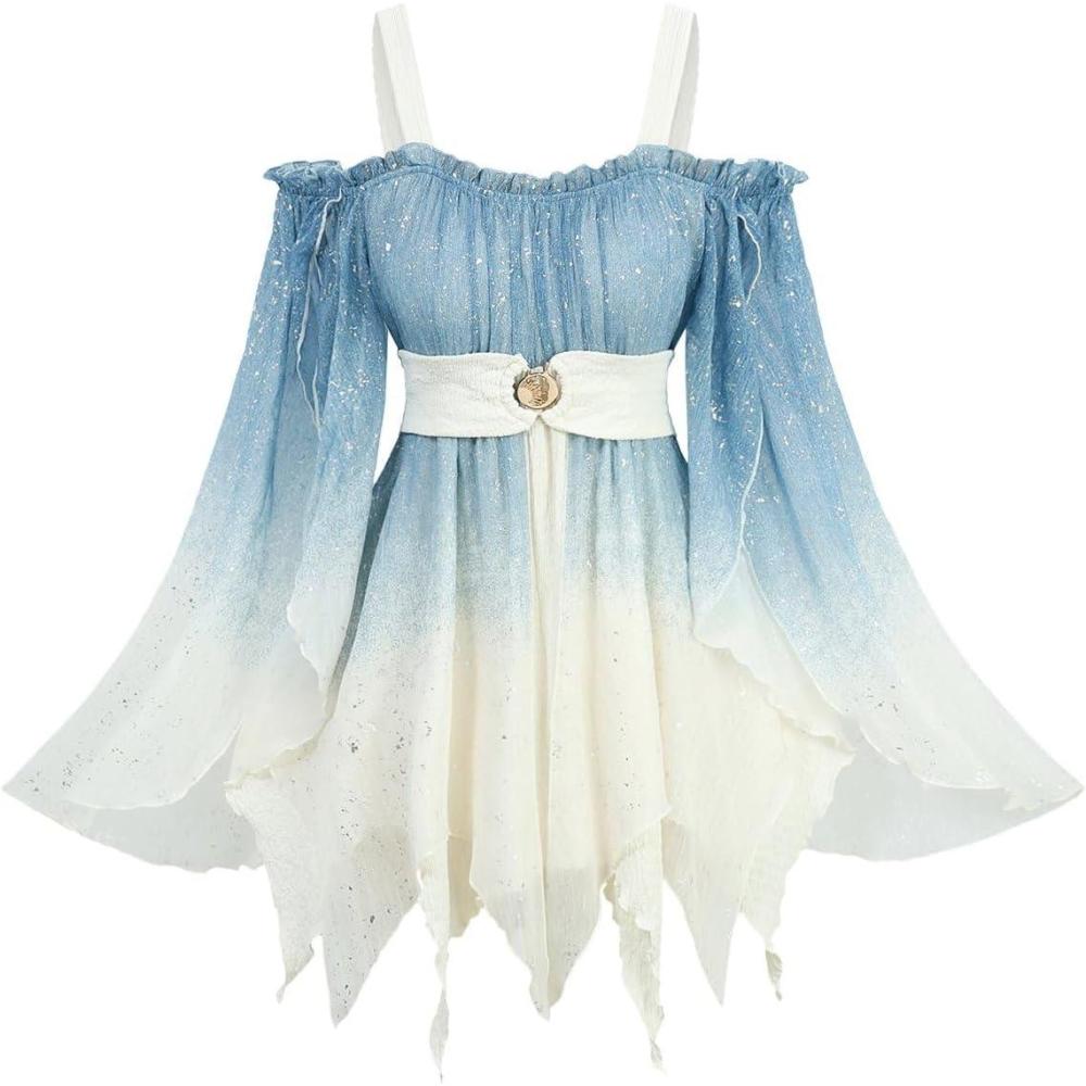 image:imageROSE GAL Plus Size Women Renaissance Fair Blouses Off Shoulder Trumpet Long Sleeves Top