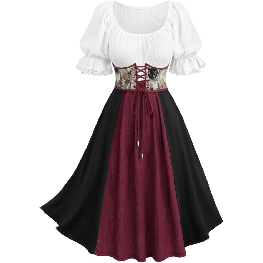 image:imageROSE GAL Plus Size Women Victorian Renaissance Costume Color Block Medieval Corset Dress Ren Faire CostumeBlack