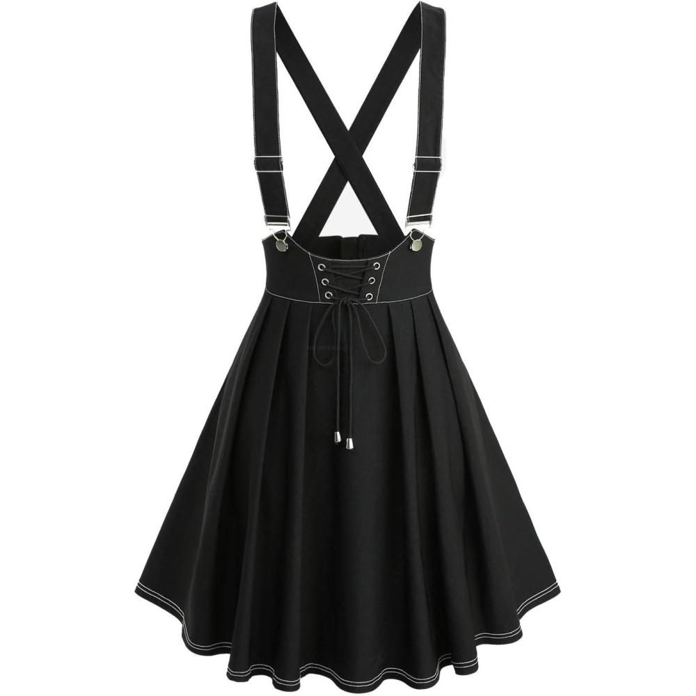 image:imageROSE GAL Plus Size Womens Casual Suspender Skirt Back Zipper Laceup Topstitching SkirtBlack1