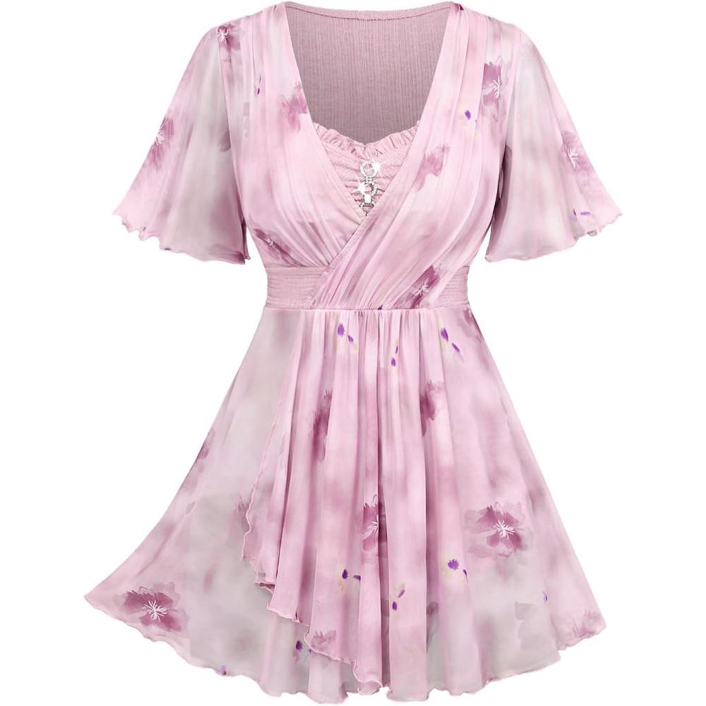 image:imageROSE GAL Rosegal Women Plus Size Elegant Surplice Blouse Tunic Peplum TopPink1