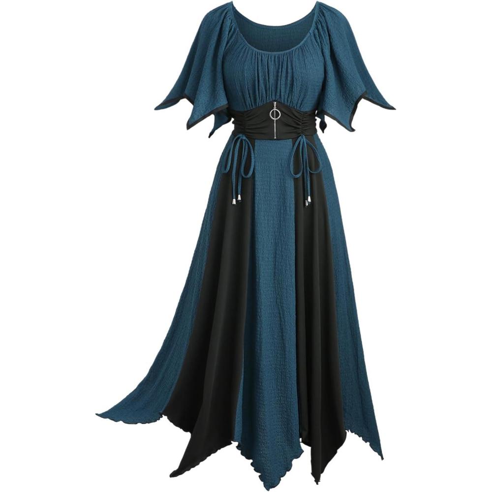 image:imageROSE GAL Women Plus Size Medieval Renaissance Costume Victorian Dress Color Block Textured Bell Sleeve DressBlue