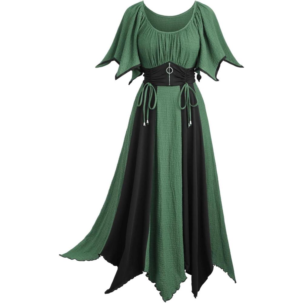 image:imageROSE GAL Women Plus Size Medieval Renaissance Costume Victorian Dress Color Block Textured Bell Sleeve DressGreen