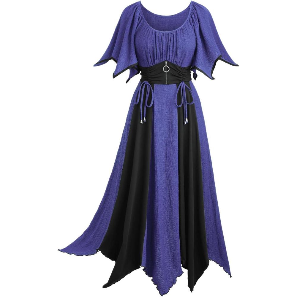 image:imageROSE GAL Women Plus Size Medieval Renaissance Costume Victorian Dress Color Block Textured Bell Sleeve DressPurple