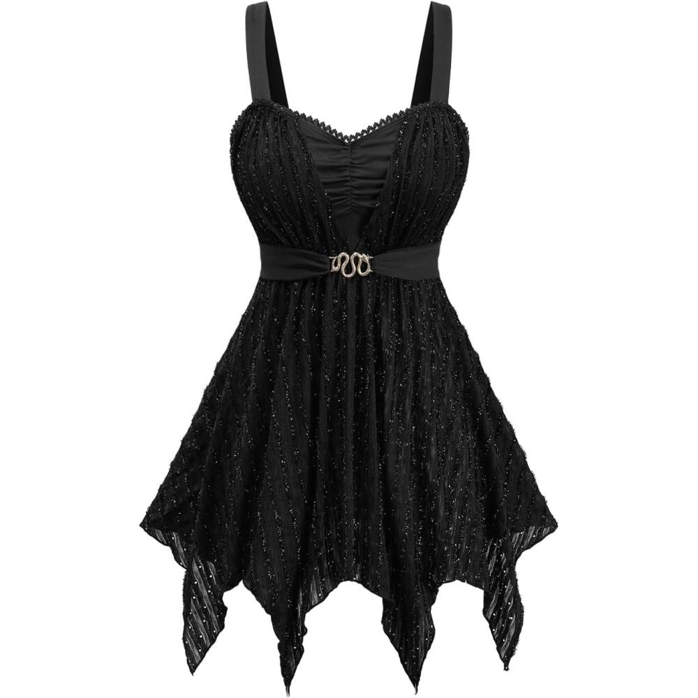 image:imageROSE GAL Women Plus Size Sleeveless Tanks Glitter Handkerchief Hem Tank TopBlack