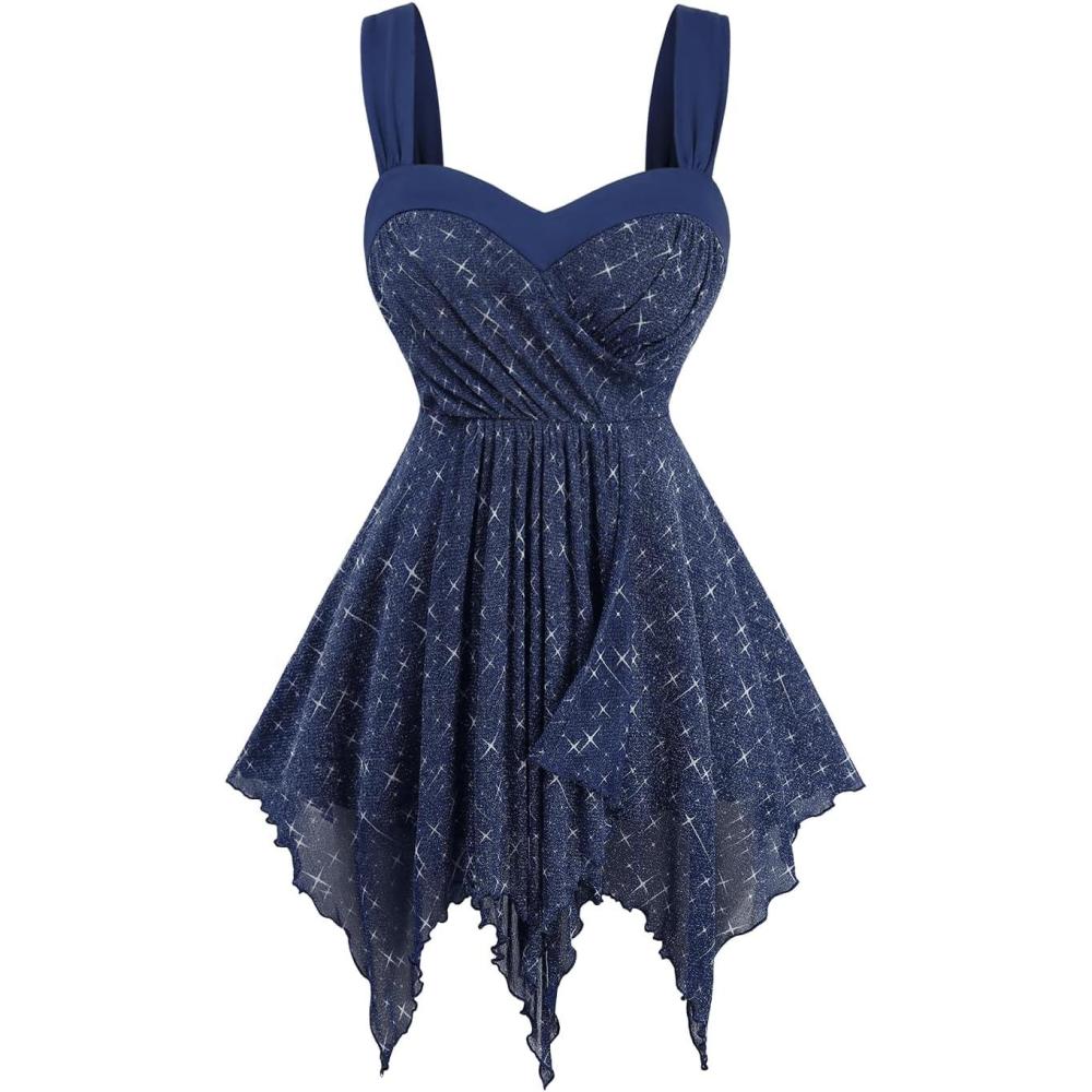 image:imageROSE GAL Women Plus Size Sleeveless Tanks Glitter Stars Handkerchief Hem Flowy Tank TopDeep Blue