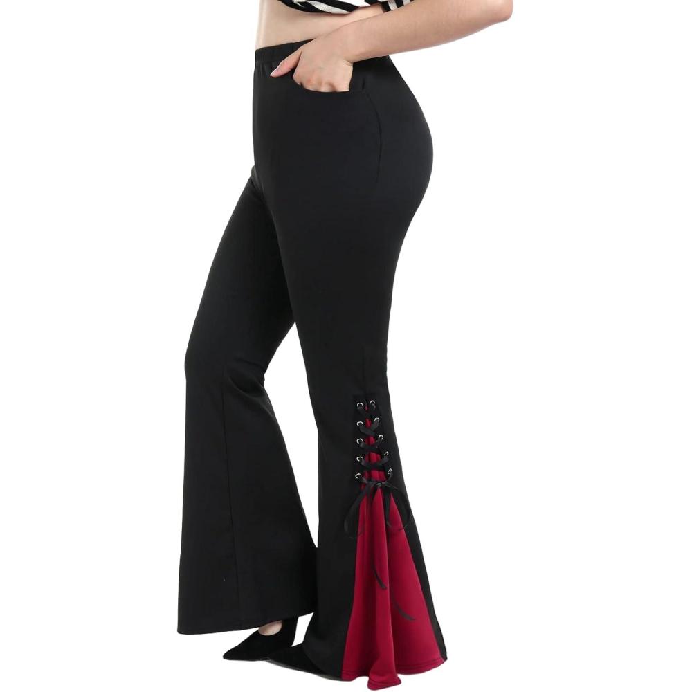 image:imageROSE GAL Womens Plus Size Gothic Lace Up Two Tone Godet Hem Pull On Flare PantsBlack5