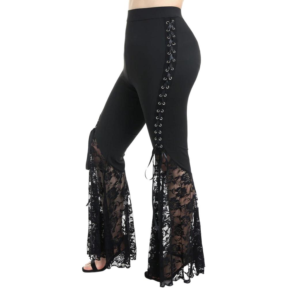 image:imageROSE GAL Womens Plus Size Lace Panel Pull On Flare Pants with LaceupBlack4
