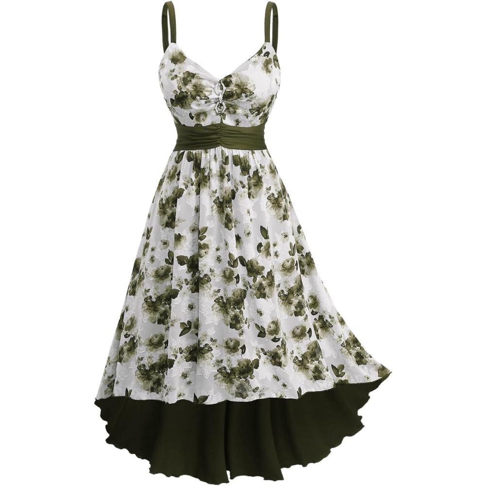 image:imageRosegal Women Plus Size Floral Sundress High Low Midi Sleeveless Cami Flowy DressGreen