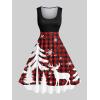 Matchable Couple Christmas Tree Elk Snowflake Plaid Print Shirt or Plus Size Knee Length Fit and Flare Retro Xmas Dress(Men Red)