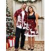 Matchable Couple Christmas Tree Elk Snowflake Plaid Print Shirt or Plus Size Knee Length Fit and Flare Retro Xmas Dress(Women Red)
