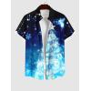 Matchable Couple Sparkly Christmas Tree Print Shirt or Plus Size Ruched Bell Sleeves High Low Hem Midi Xmas Dress(Men Blue)