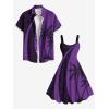 ROSE GAL Matchable Couple Hawaiian Coconut Tree Print Shirt or Plus Size Knee Length Fit and Flare Tank Dress(Men Purple)