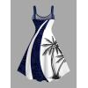 ROSE GAL Matchable Couple Hawaiian Coconut Tree Print Shirt or Plus Size Knee Length Fit and Flare Tank Dress(Men White_1)