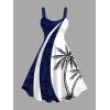 ROSE GAL Matchable Couple Hawaiian Coconut Tree Print Shirt or Plus Size Knee Length Fit and Flare Tank Dress(Men White_1)