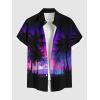 ROSE GAL Matchable Couple Hawaiian Coconut Tree Print Shirt or Plus Size Midi Cold Shoulder Dress(Men Purple)