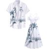 ROSE GAL Matchable Couple Hawaiian Coconut Tree Print Shirt or Plus Size Midi Cold Shoulder Dress(Men White)