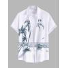 ROSE GAL Matchable Couple Hawaiian Coconut Tree Print Shirt or Plus Size Midi Cold Shoulder Dress(Men White)