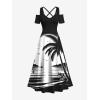 ROSE GAL Matchable Couple Hawaiian Coconut Tree Print Shirt or Plus Size Midi Cold Shoulder Dress(Women Black)