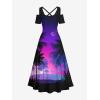 ROSE GAL Matchable Couple Hawaiian Coconut Tree Print Shirt or Plus Size Midi Cold Shoulder Dress(Women Purple)