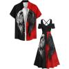 ROSE GAL Matchable Couple Hawaiian Coconut Tree Print Shirt or Plus Size Midi Cold Shoulder Dress(Women Red)