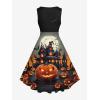 ROSE GAL Matchable Couples Halloween Outfits Pumpkin Bats Printed Men Shirt or Plus Women Vintage Sleeveless Dress(Women Black)
