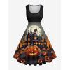 ROSE GAL Matchable Couples Halloween Outfits Pumpkin Bats Printed Men Shirt or Plus Women Vintage Sleeveless Dress(Women Black)