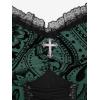 ROSE GAL Plus Size Gothic Lace Up Flocking Floral Layered Cold Shoulder Flowy Dress(Green)