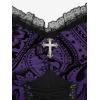 ROSE GAL Plus Size Gothic Lace Up Flocking Floral Layered Cold Shoulder Flowy Dress(Purple)