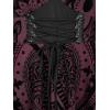 ROSE GAL Plus Size Gothic Lace Up Flocking Floral Layered Cold Shoulder Flowy Dress(Red)