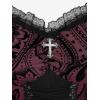 ROSE GAL Plus Size Gothic Lace Up Flocking Floral Layered Cold Shoulder Flowy Dress(Red)