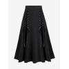 ROSE GAL Plus Size Gothic Lace Up Two Tone Godet Hem Midi A Line High Waisted Skirt(Black)