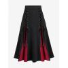 ROSE GAL Plus Size Gothic Lace Up Two Tone Godet Hem Midi A Line High Waisted Skirt(Black_5)
